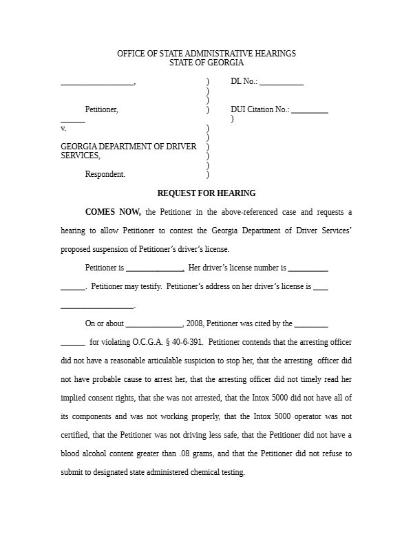 ALS Request for Hearing (OSAH) – first page