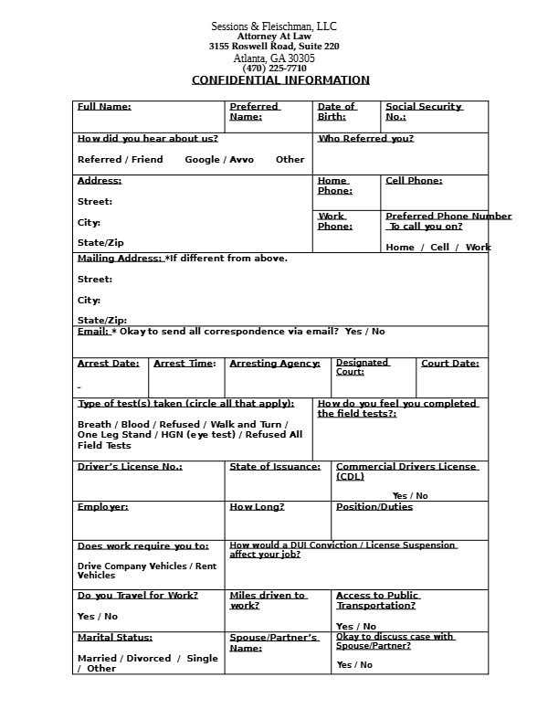Client Basic Information Sheet &ndash; first page